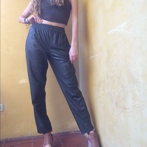 Zara Dark Green High Waisted Leather Pants